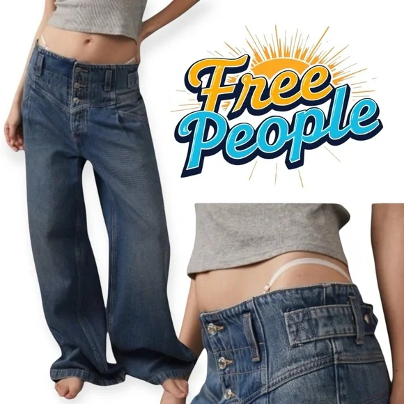 Free People We The Free Super Sweeper Wide Leg Jeans In The West Wash Size Med - Picture 8 of 14